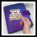 Used To Be Cool Die Cut Sticker shown her on a purple planner.