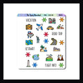 Mini Icon Sheets Vacation.  Mini icon sheets feature multiple icon stickers for use in small format planners, monthly layouts, wall calendars and more.  The vacation sheet features multiple vacation destinations and sights.