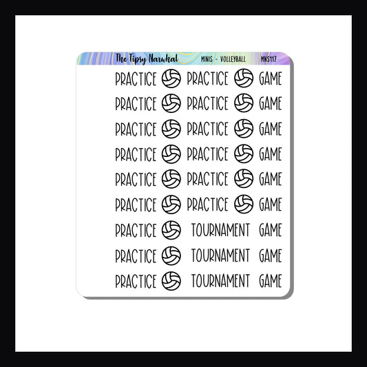 Mini Icon Sheets Volleyball features several small format stickers to mark practices, games and tournaments.