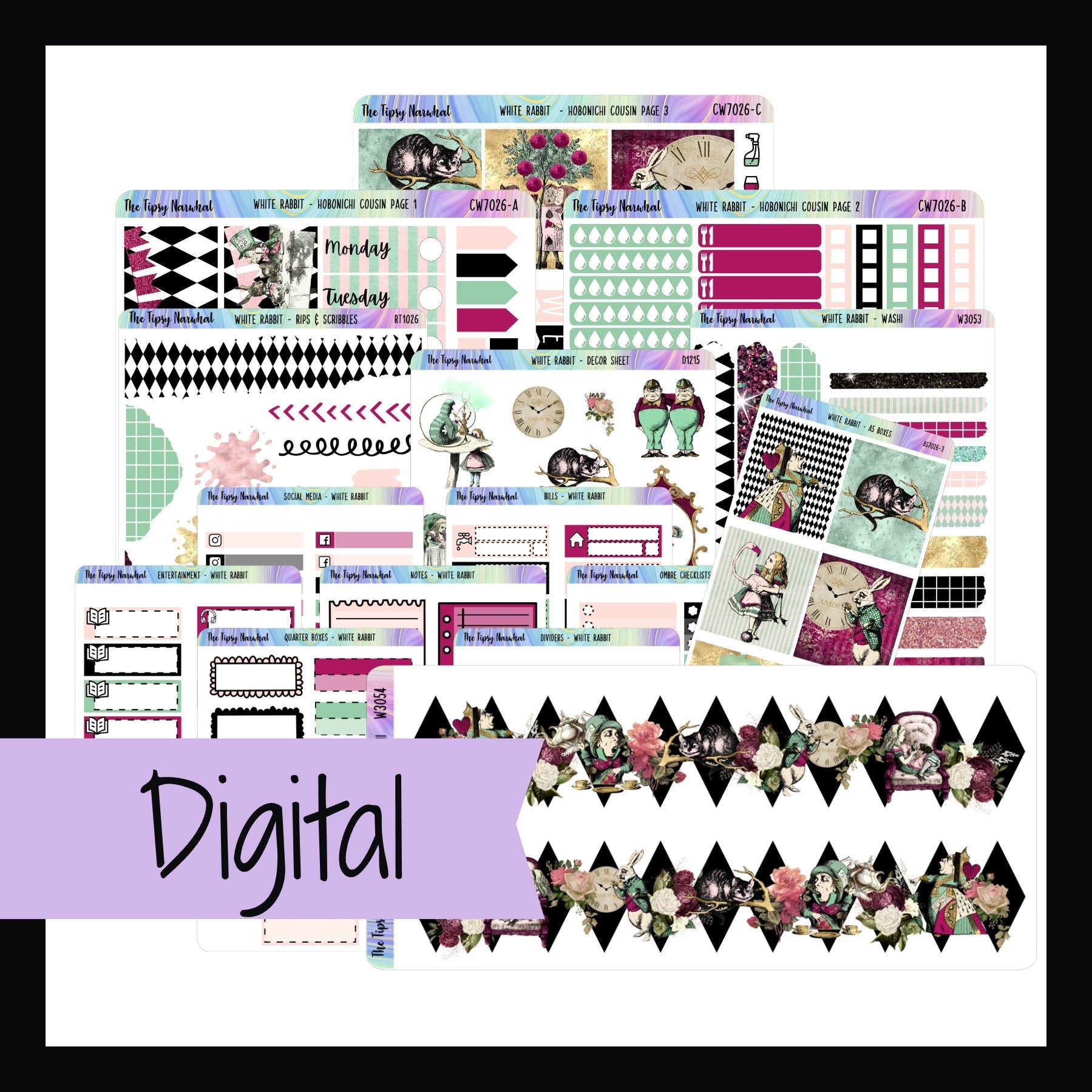 Printable Hobonichi Cousin Kit in White Rabbit shown here over a white background