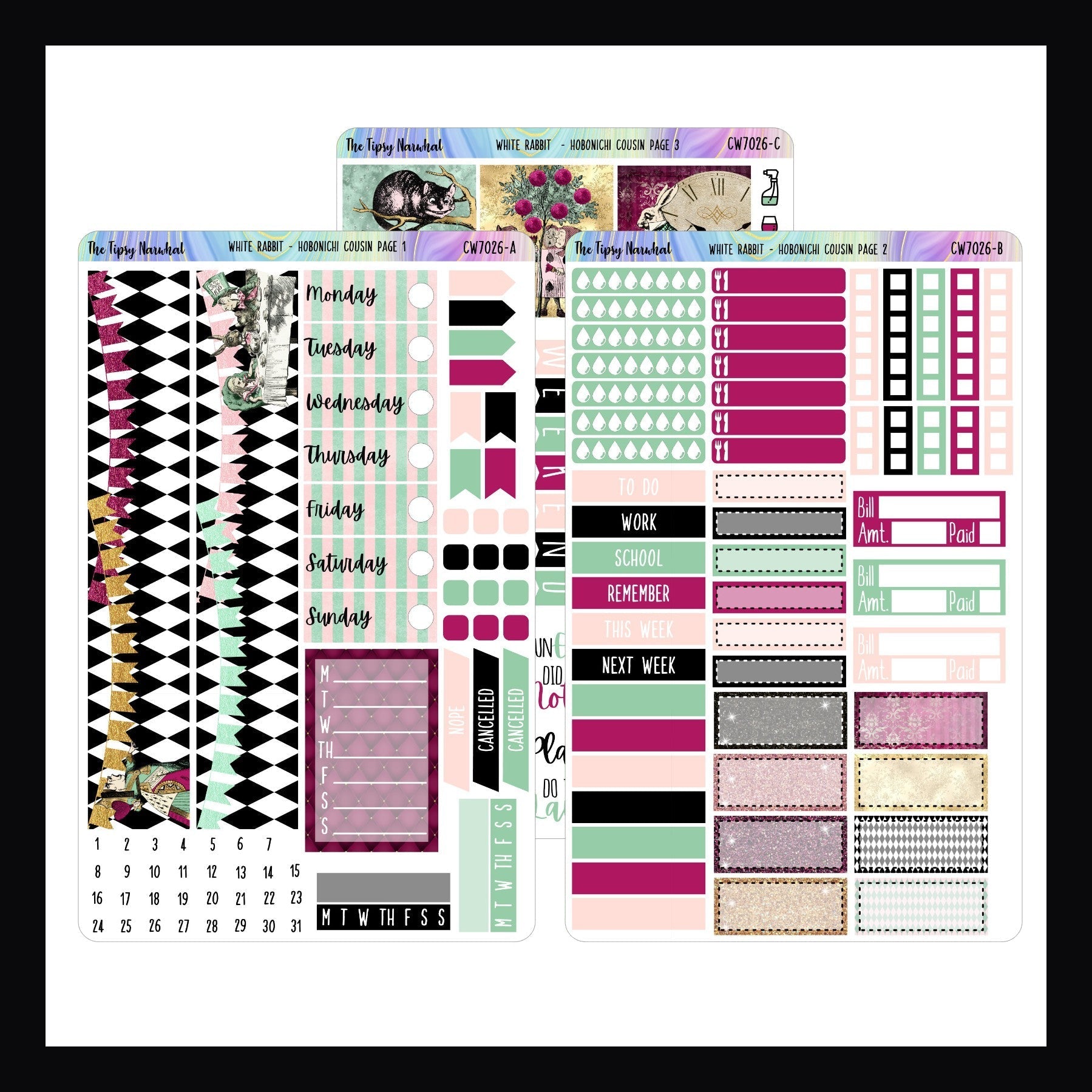 Hobonichi Cousin Sticker Kit - White Rabbit shown on a white background.