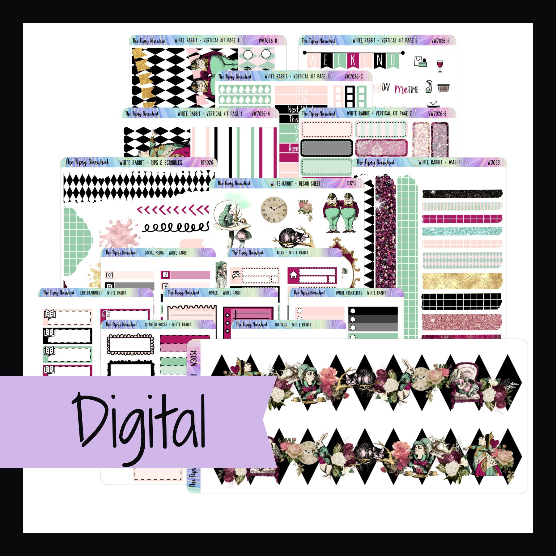White Rabbit Printable Vertical Sticker Kit