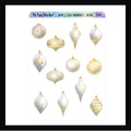 White & Gold Ornaments Decor sheet features 12 white and gold ornament stickers with various shapes and patterns. Shown here on a white background. 