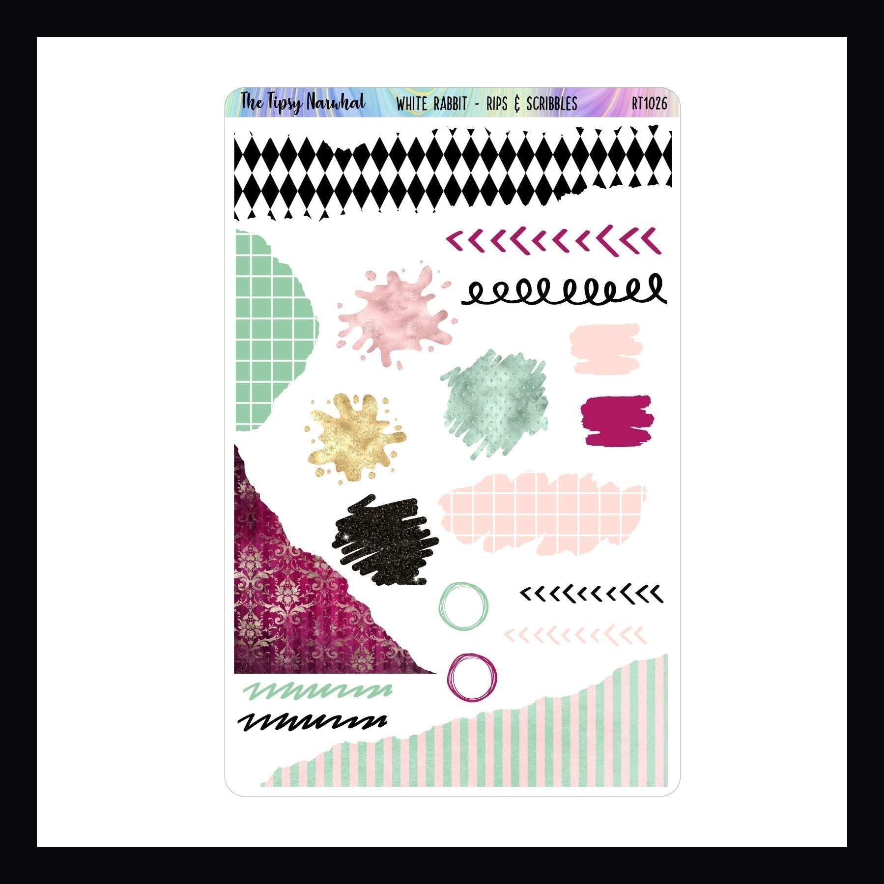 White Rabbit Rips and Scribbles Sticker Sheet