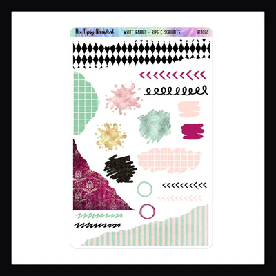White Rabbit Rips and Scribbles Sticker Sheet