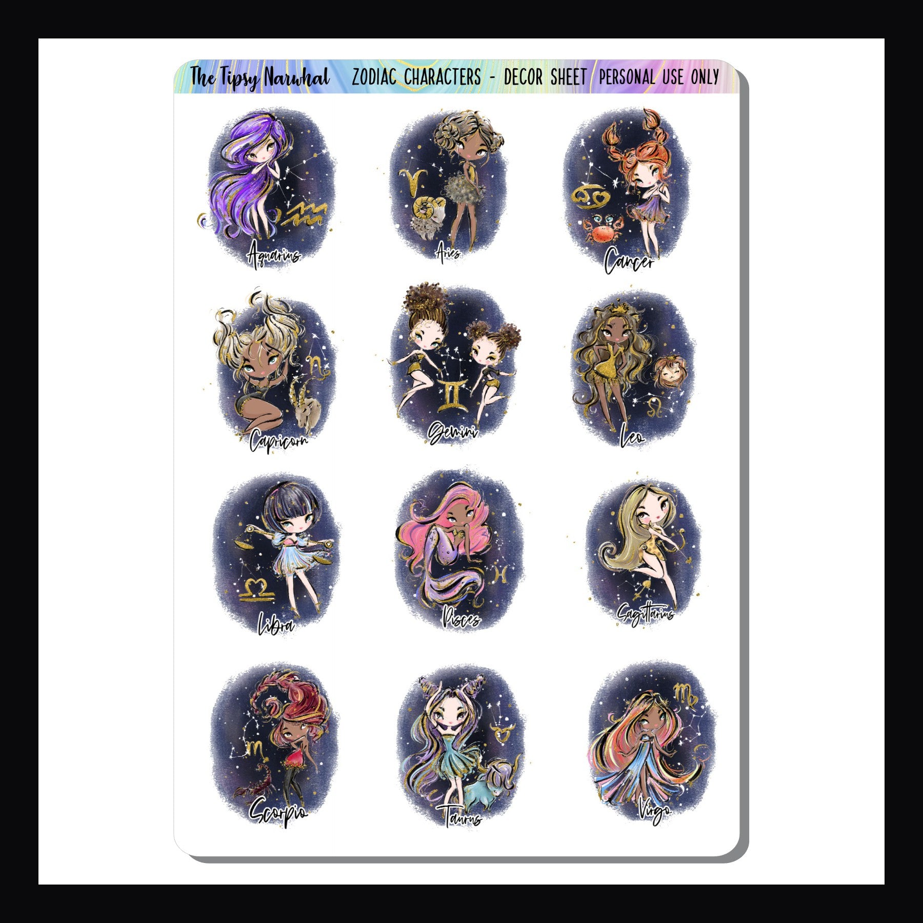 Zodiac Characters Sticker Sheet