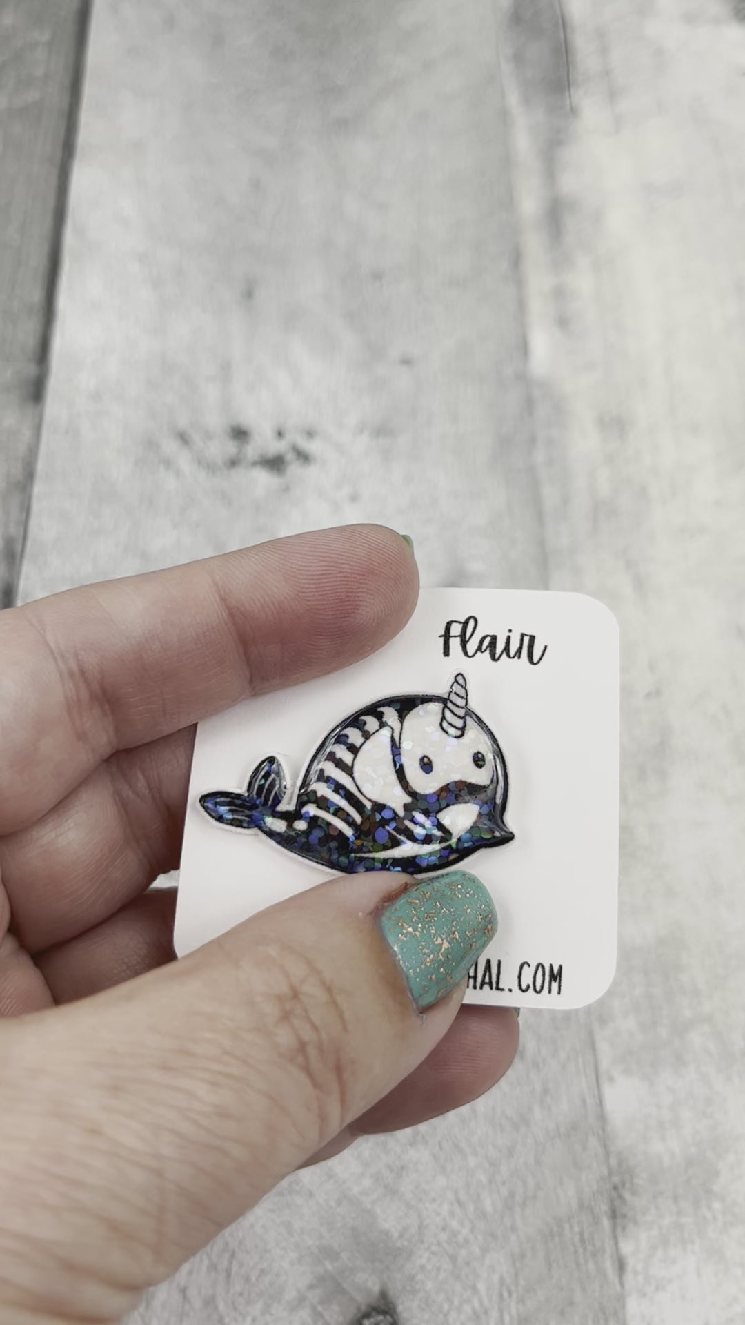 Holographic Skeletal Narwhal Pin