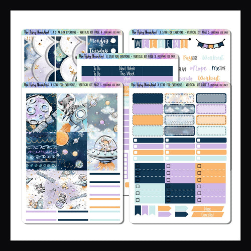 Vertical Weekly Kit - A Star For Everyone 5 page sticker kit shown on a white background.