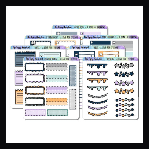 Functional Sticker Add-ons A Star For Everyone full 7 sheet set shown on a white background