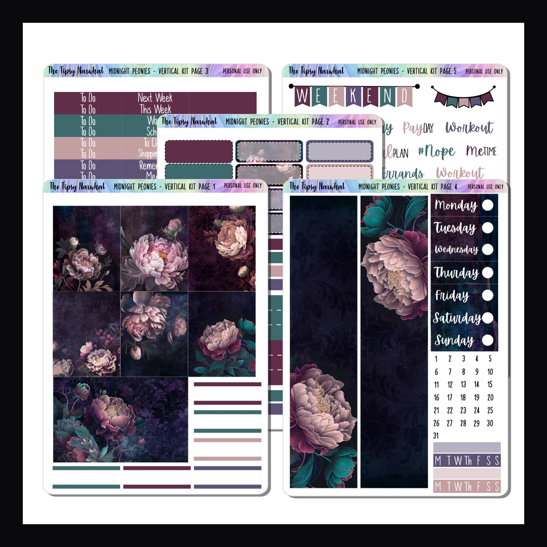 Midnight Peonies Vertical Weekly Kit